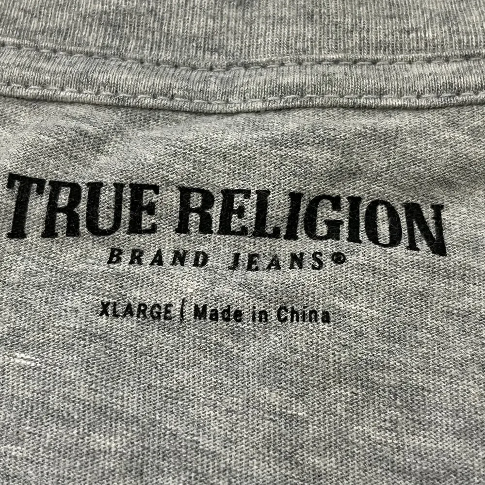 True Religion Gray White Black Long Sleeve Graphic Crew Neck T-Shirt Men's Sz XL
